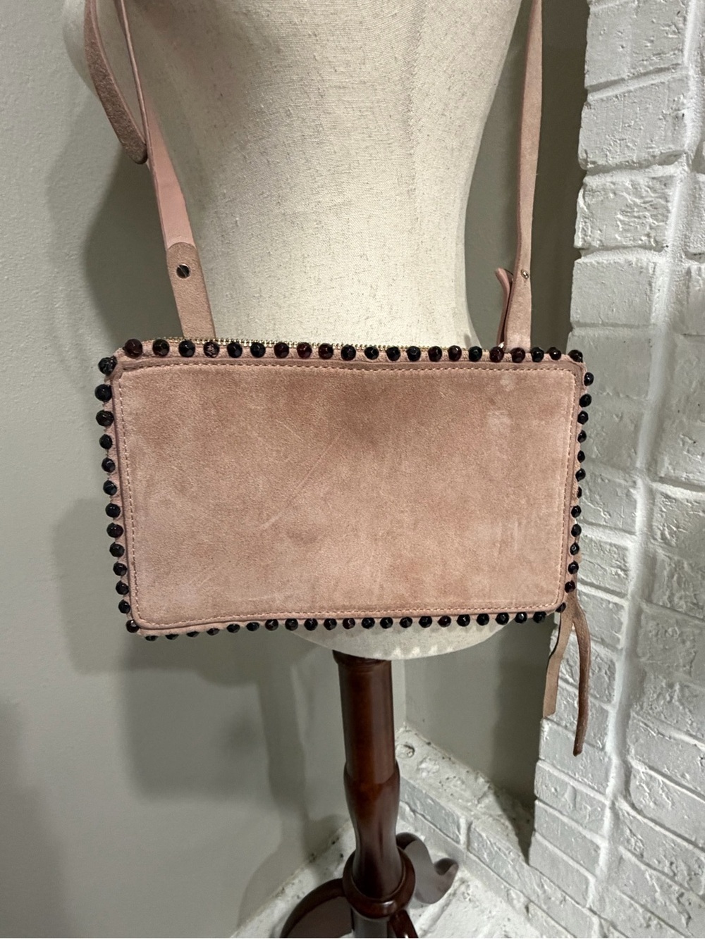 Zara light tan Suede Crossbody with Studded Trim - Picture 2 of 6